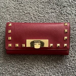 Michael Kors Burgundy Leather Wallet with Gold Studs